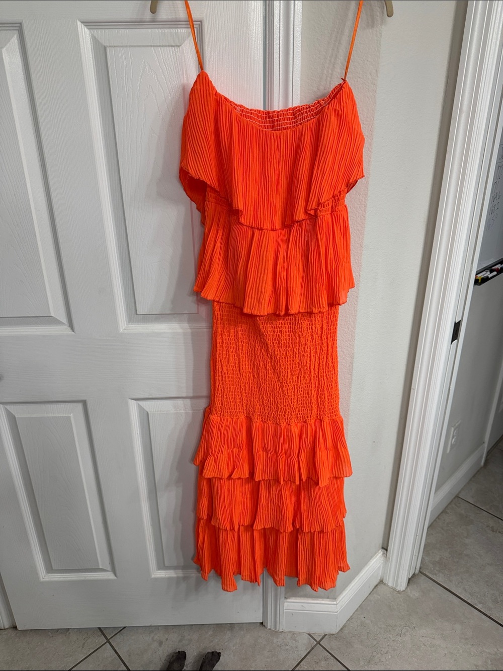 Bright Orange Tiered Ruffle Maxi Dress